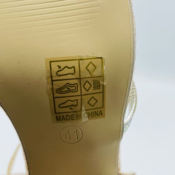 Heels Womens Size 10 Sandals Strappy Rhinestones Metallic Ankle Strap Cute Shiny - Picture 12 of 13